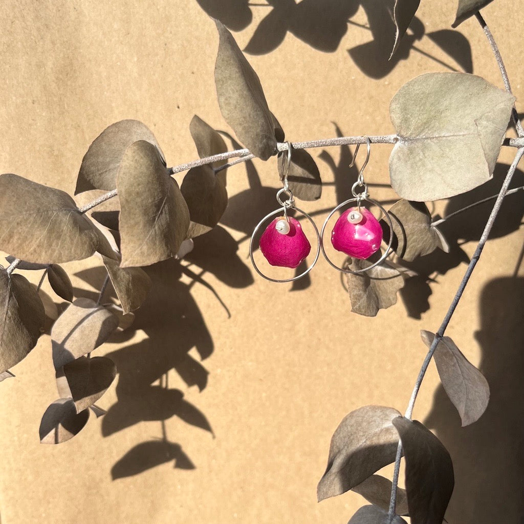 Lola Grant Jewellery -pink yoyo roses real pearls and real silver earrings